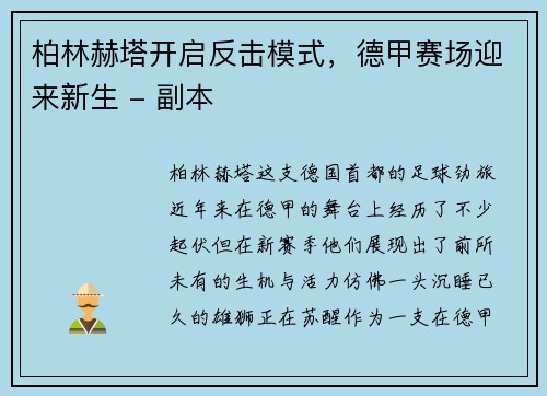 柏林赫塔开启反击模式，德甲赛场迎来新生 - 副本